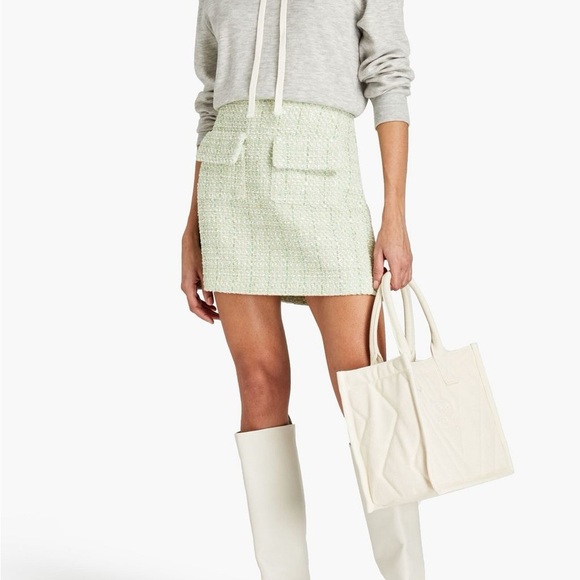 NWT MAJE Metallic bouclé-tweed mini skirt Light Green size 42/US 10 - Picture 1 of 14